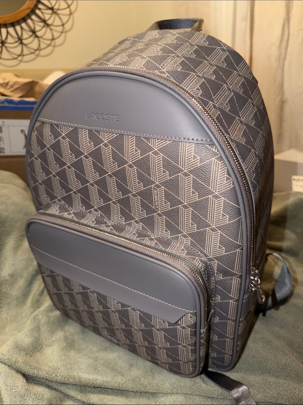 Lacoste Mens The Blend Monogram Backpack, Monogram Brown, One Size